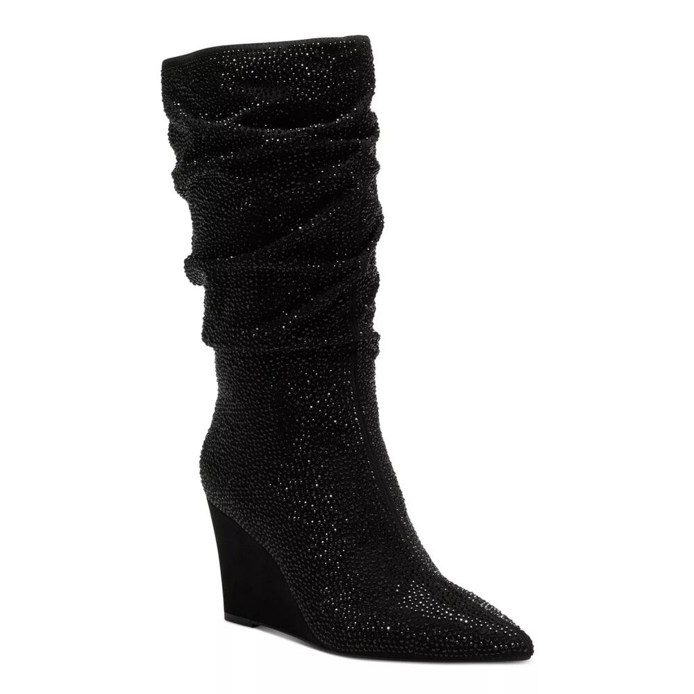 Women's Florelle Slouch Black Rhinestone Pointed Toe Mid-Calf Boots, Size 7.5 M